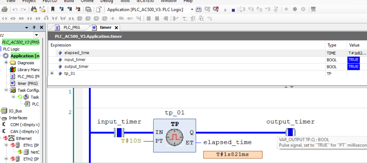 ABB plc pulsed timer TP